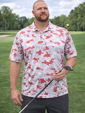 Bobby Jones Golf Polo Shirt 3XL Red Gray Camo Performance Short Sleeve
